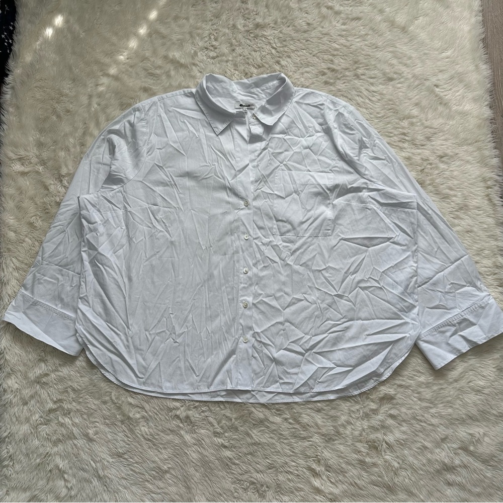 Madewell Top Plus Easy Y-Neck Button-Up Shirt Cotton Eyelet White 3X NWT New - Picture 4 of 12